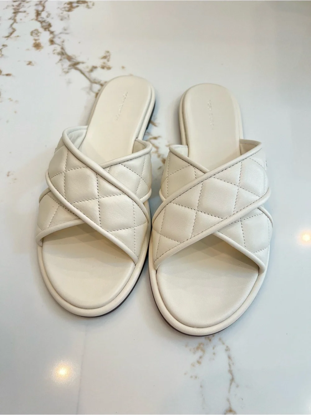 Tory Burch Quilted Crossband Slide Sandals in White